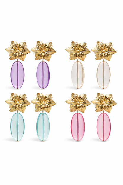 Ohrhänger Tropen Blumen Goldfarben Acryl Farben nickelfrei Sommer Yehwang