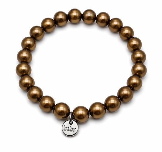 Armband elastisch Bronzefarbene Perlen kombinierbar Natur Braun Biba
