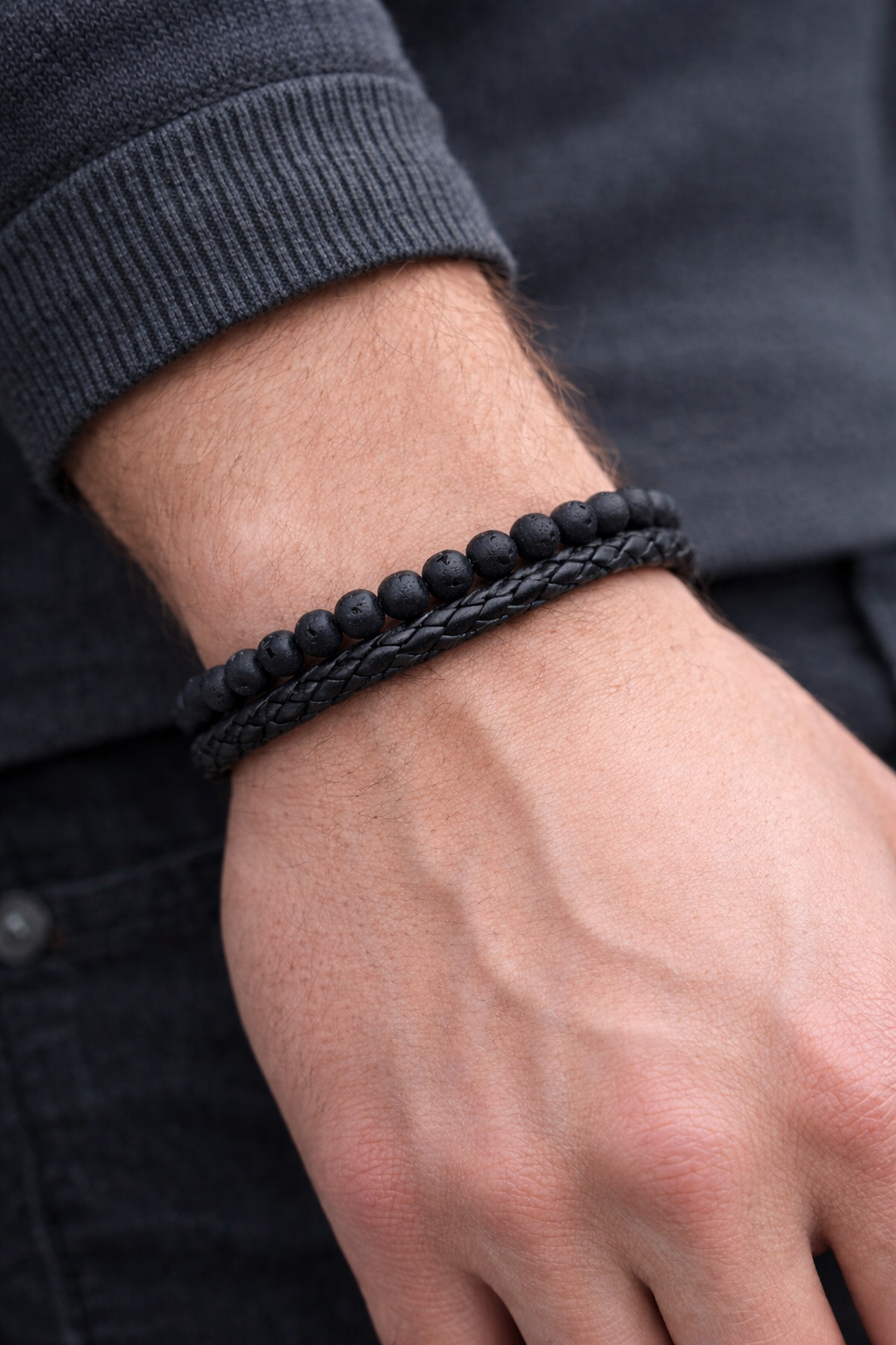 Armband Herrenarmband  doppelarmband Schwarz geflochten Kunstleder nickelfrei
