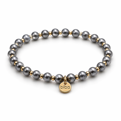 Armband elastisch Grau  Goldfarben 2 Größen nickelfrei Trend  Biba