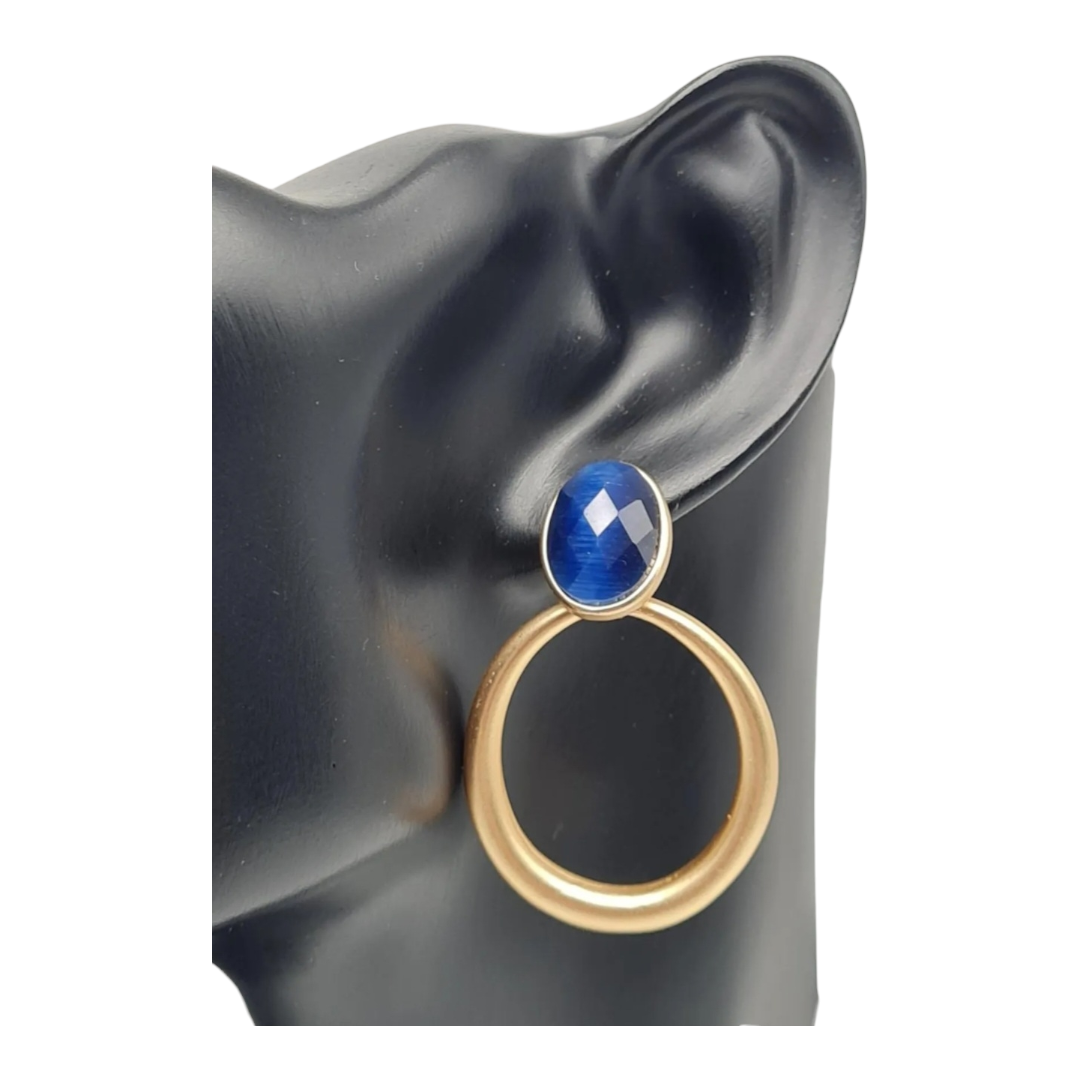 Ohrringe Ohrhänger Matt goldfarben  Kobaltblaue Stein Nickelfrei Sweet7