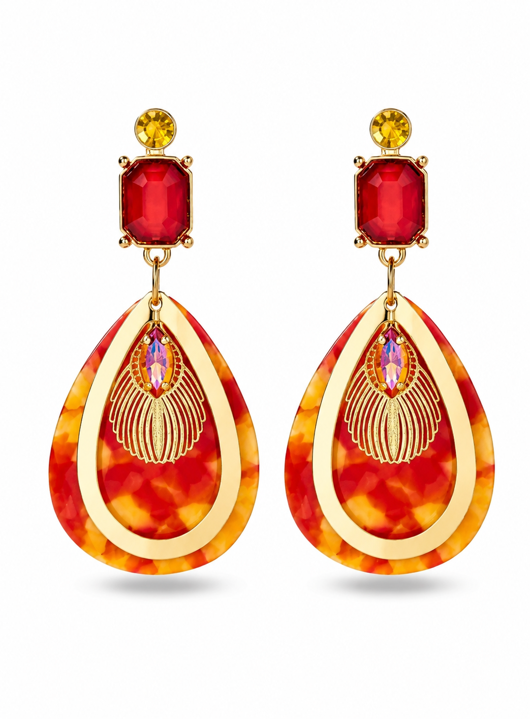 Blossom Bijoux Ohrhänger Ohrringe Koralle Gelb Goldfarben Statement Sommer