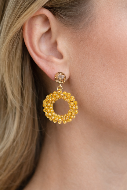 Ohrringe Orhänger Gold Blass-Orange Strassstein Perlenanhänger Nickelfrei Sweet7