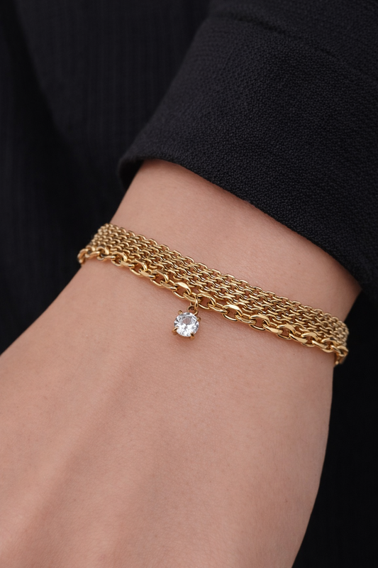 Armband Goldfarben Gliederarmband doppelarmband Strass Elegant Party Sweet7 Nickelfrei