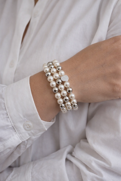 Armband-Set elastisch Kunstperlen Silberperlen elegant Hochzeit White Party Sweet7