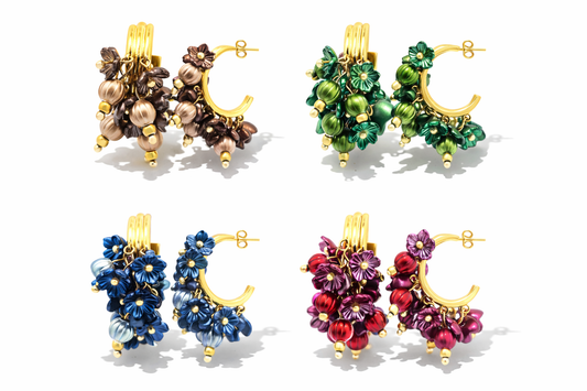 Creolen mit Emaille Blumen Perlen Grün Blau Bordeaux Gun Metal Bronze Nickelfrei Amorino