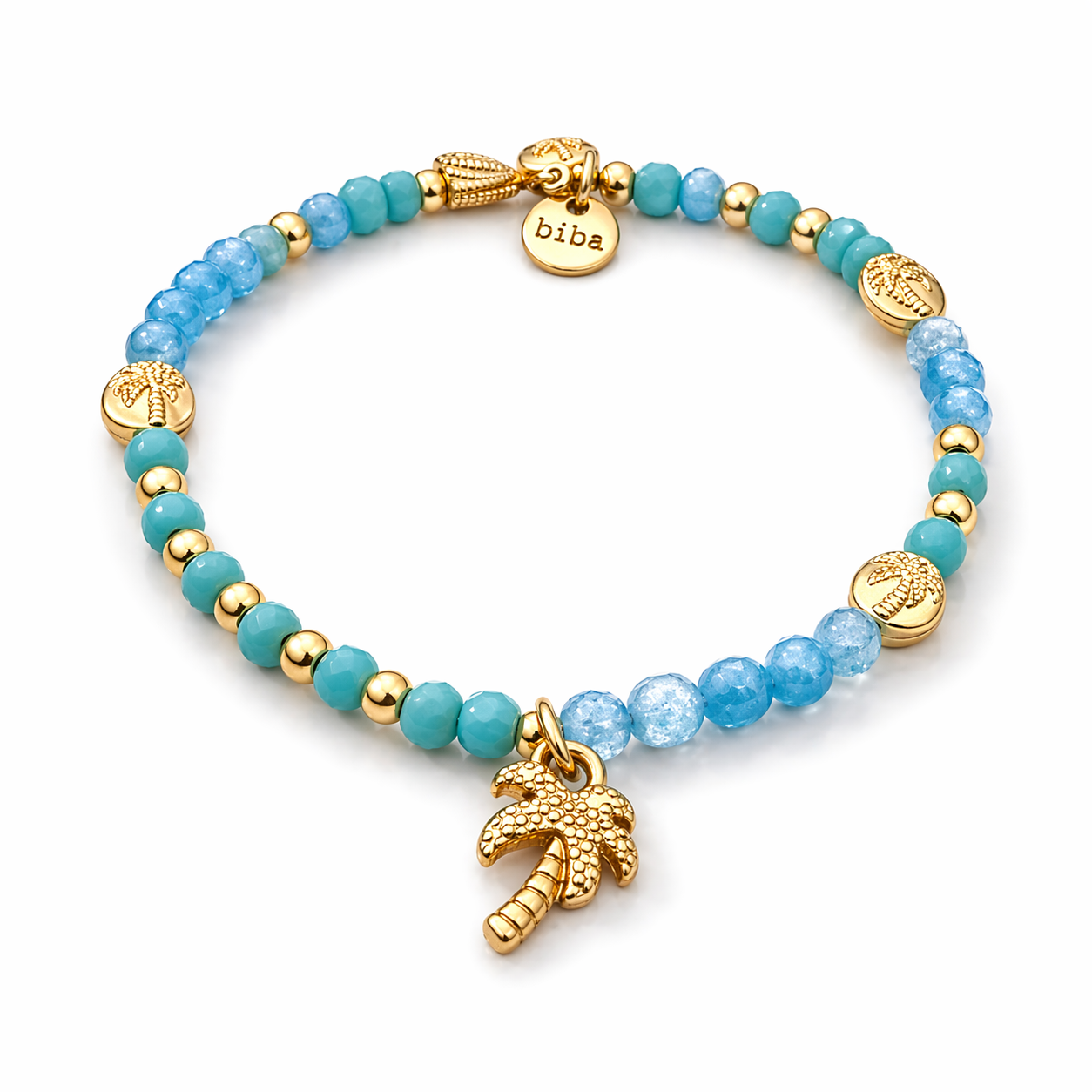 Armband elastisch Creme Türkis Anhänger Seestern Palme Kaktus Trend Sommer Biba