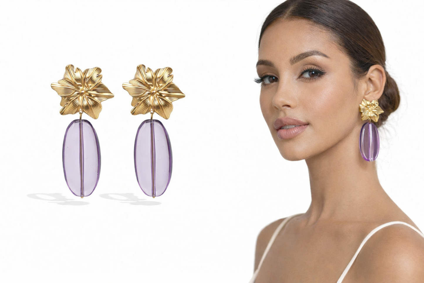 Ohrhänger Tropen Blumen Goldfarben Acryl Farben nickelfrei Sommer Yehwang