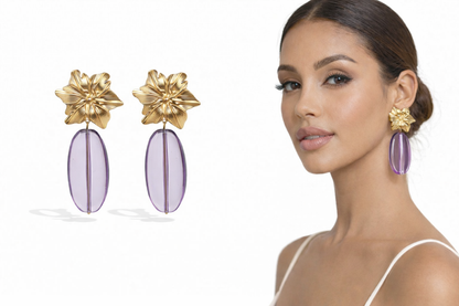 Ohrhänger Tropen Blumen Goldfarben Acryl Farben nickelfrei Sommer Yehwang