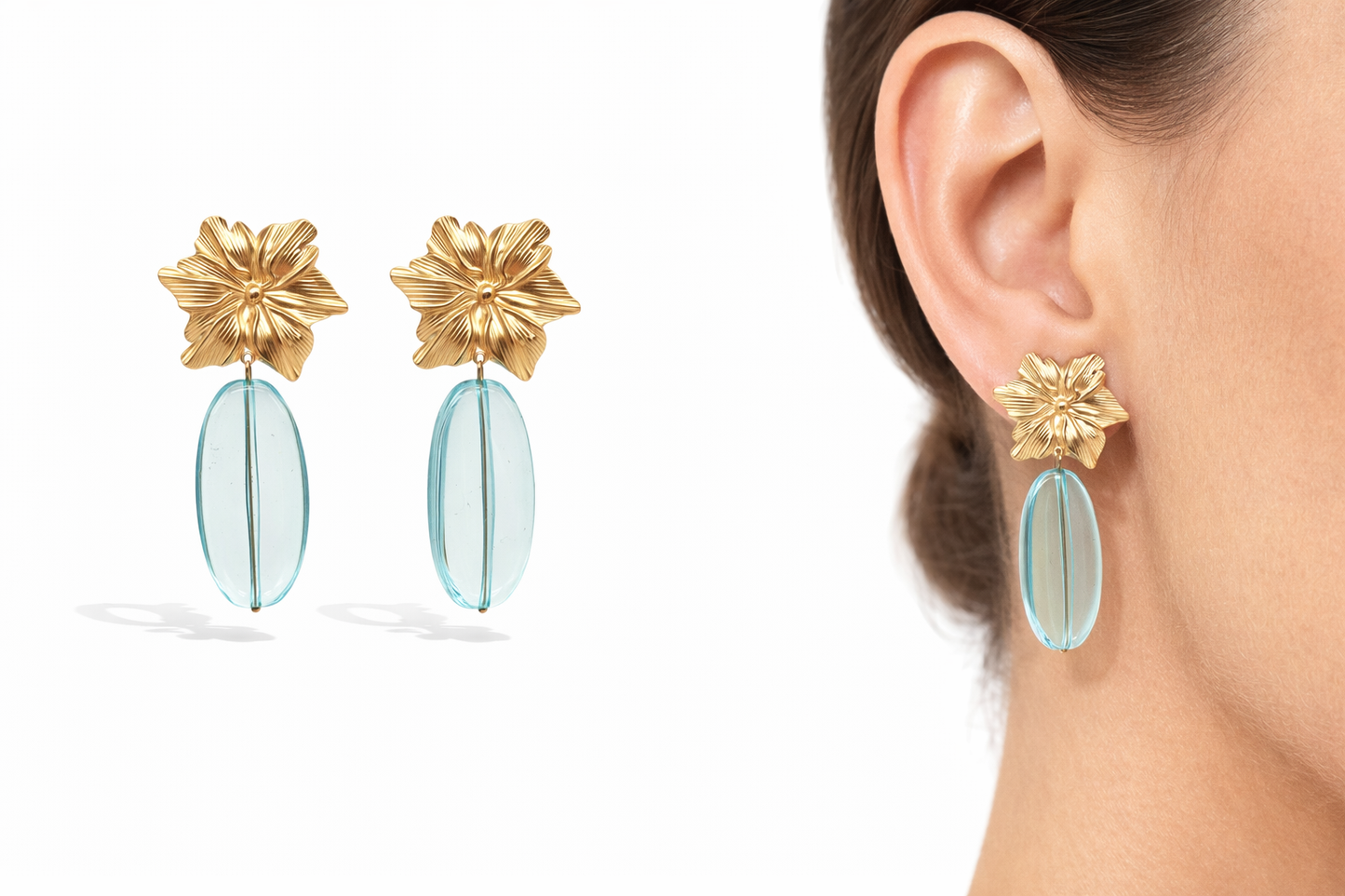 Ohrhänger Tropen Blumen Goldfarben Acryl Farben nickelfrei Sommer Yehwang