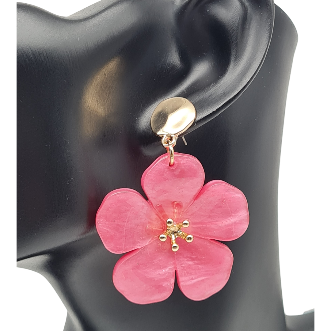 Ohrringe Ohrhänger Nickelfrei Blume Glitzereffekt Vanille und Rosapink Sweet7