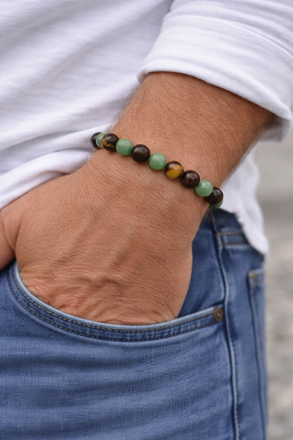 Armband Herrenarmband perlen braun Tigerauge nickelfrei Türkis Yehwang