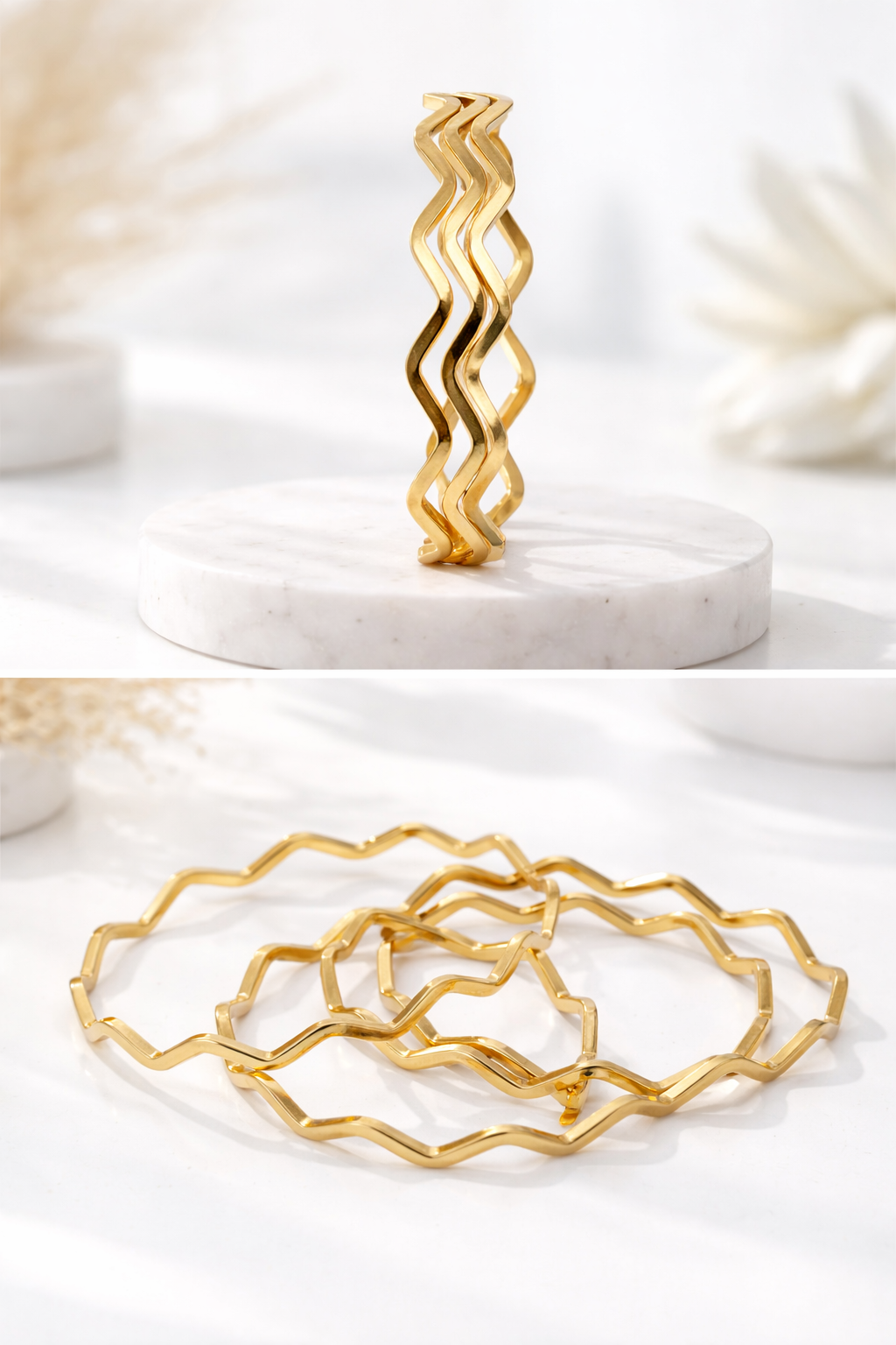 Armband Metall Goldfarben Set 3 zigzag Kombinierbar Trend Cosmos
