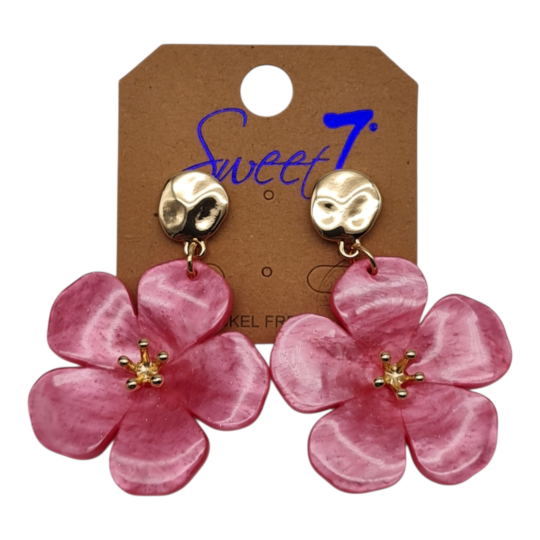 Ohrringe Ohrhänger Nickelfrei Blume Glitzereffekt Vanille und Rosapink Sweet7