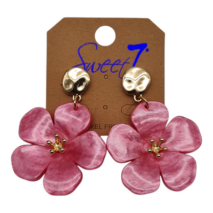 Ohrringe Ohrhänger Nickelfrei Blume Glitzereffekt Vanille und Rosapink Sweet7