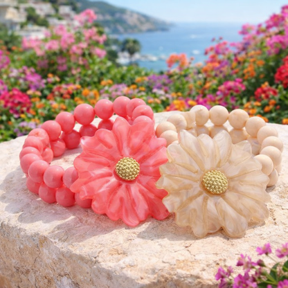 Armband Goldfarben "Ibiza Flower" Nickelfrei Sommer Trend Armband Rosa Creme-Beige