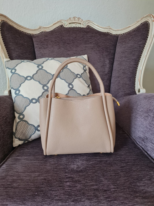 Handtasche Umhängetasche in Beige Schlicht Kunstleder Design