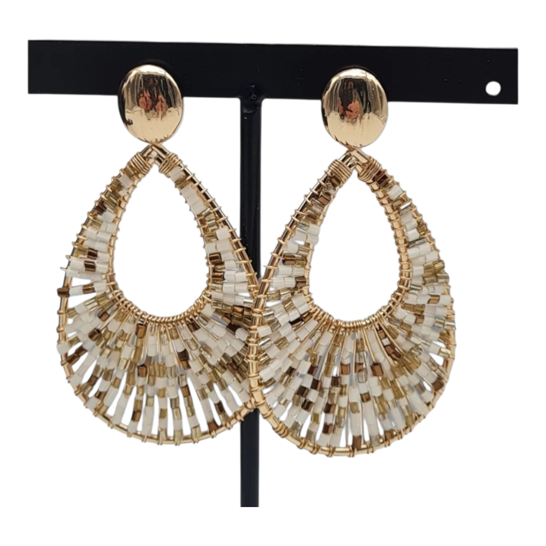 Ohrringe Orhänger Goldene Ohrstecker Anhänger Tropfenform Gold-Weiß Nickelfrei Sweet7