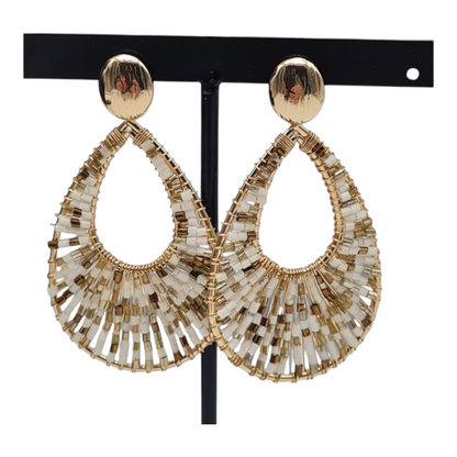 Ohrringe Orhänger Goldene Ohrstecker Anhänger Tropfenform Gold-Weiß Nickelfrei Sweet7