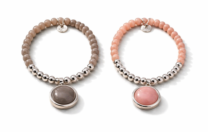 Armband elastisch Filigran Anhänger Rosa Grau Silberfarben Elegant Biba