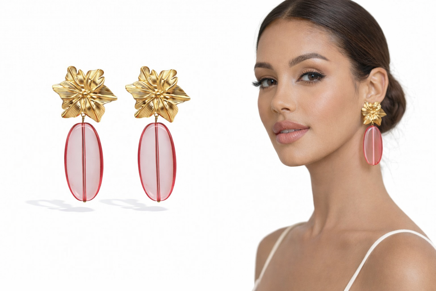 Ohrhänger Tropen Blumen Goldfarben Acryl Farben nickelfrei Sommer Yehwang