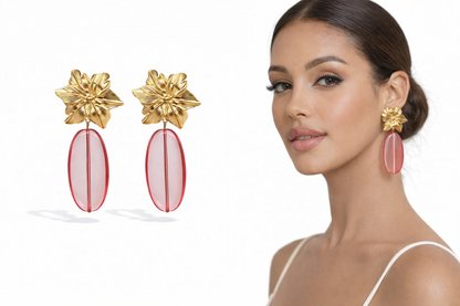 Ohrhänger Tropen Blumen Goldfarben Acryl Farben nickelfrei Sommer Yehwang