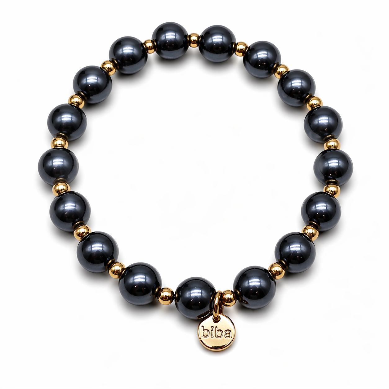Armband elastisch Anthrazitgrau mit Goldfarben in 2 Größen