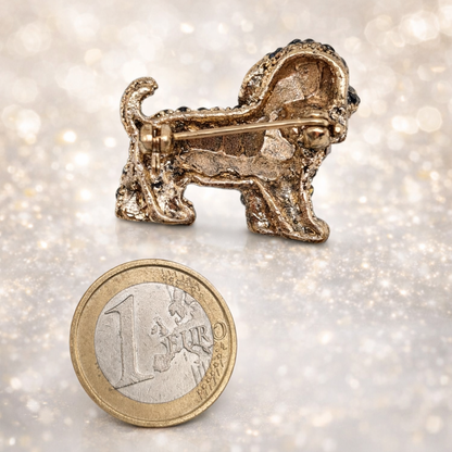 Brosche hünchen hund welpe haustier Blau Schwarz Goldfarben modeschmuck