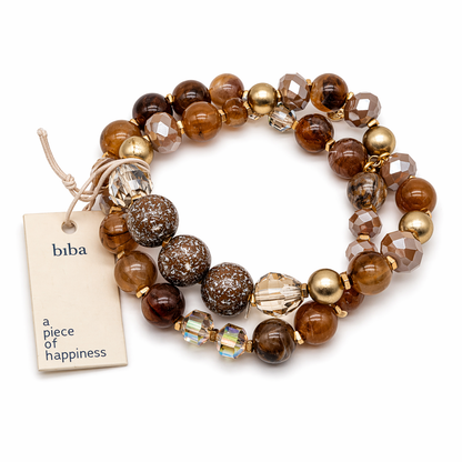Biba Armband Doppelarmband elastisch Matt Taupe-farben organische Elementen