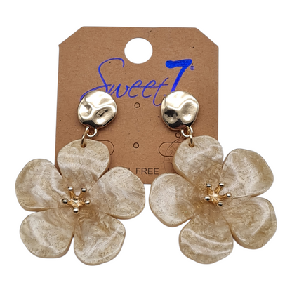 Ohrringe Ohrhänger Nickelfrei Blume Glitzereffekt Vanille und Rosapink Sweet7