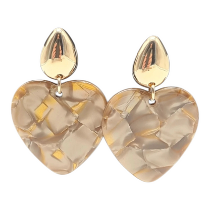 Ohrringe Ohrhänger Tropfenform Herz-Anhänger Beige-Gold Nickelfrei Sweet7