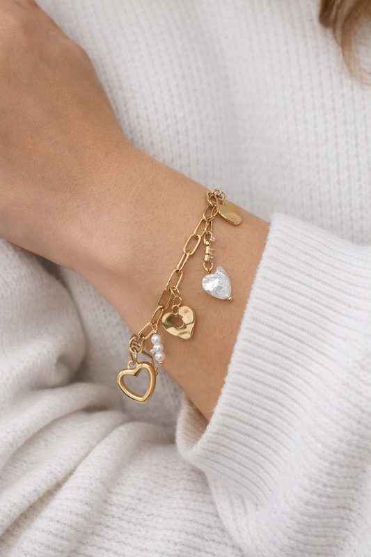 Armband Doppel Bettelarmband Gold Crystal 17,5 cm herz Liebe Geschenk Sweet7