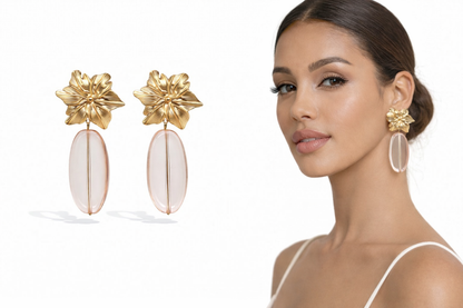 Ohrhänger Tropen Blumen Goldfarben Acryl Farben nickelfrei Sommer Yehwang