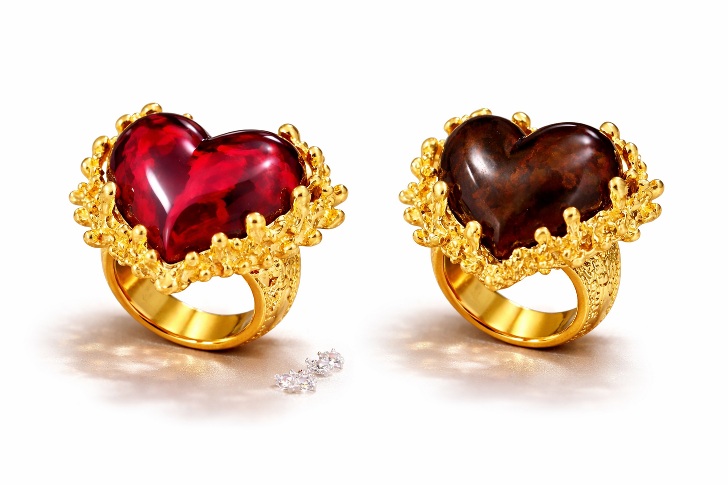 Ring elastisch Goldfarben Herz Harz Braun Rot Nickelfrei Amorino