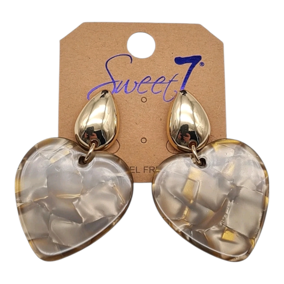 Ohrringe Ohrhänger Tropfenform Herz-Anhänger Beige-Gold Nickelfrei Sweet7