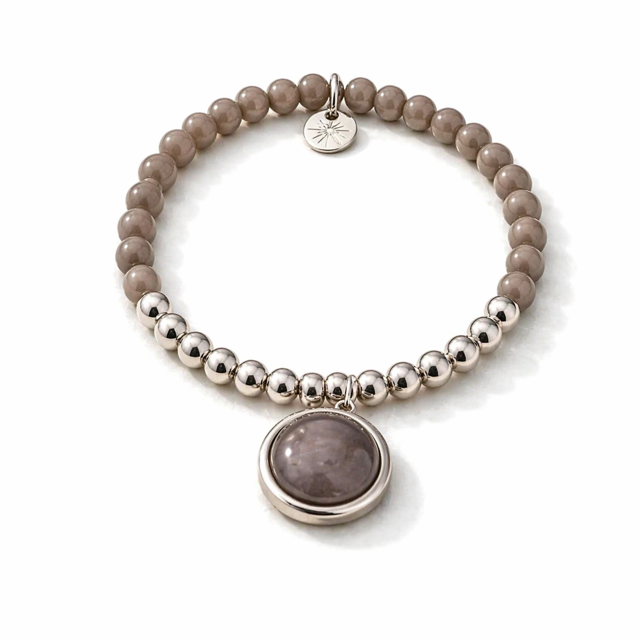Armband elastisch Filigran Anhänger Rosa Grau Silberfarben Elegant Biba