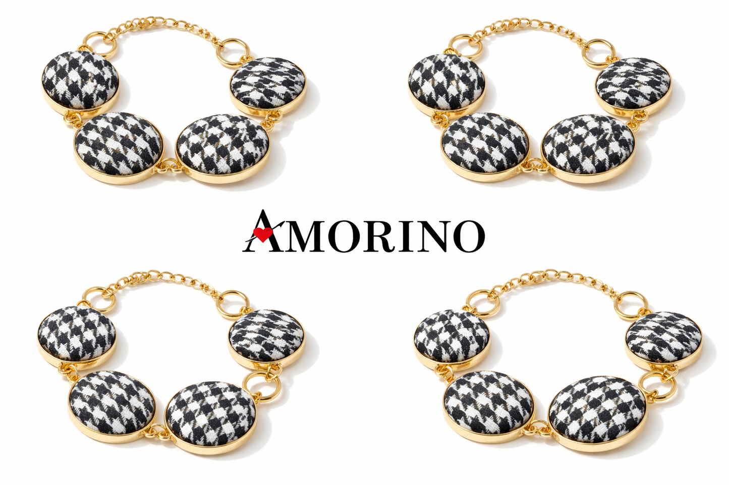 Armband elegant Pied de Poule in 4 Elemente Paris Mode Schwarz Weiß Amorino