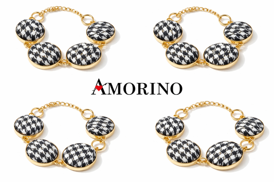 Armband elegant Pied de Poule in 4 Elemente Paris Mode Schwarz Weiß Amorino