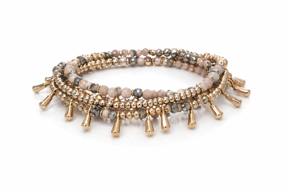 Armband 3-fach Armband Tropfenarmband Goldfarben-Grau Trend Ibiza Biba