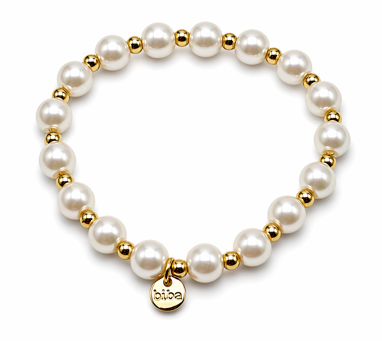 Biba Armband elastisch Perlmutt und goldfarbene Perlen, elegant, kombinierbar