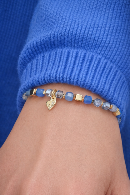 Armband Gold Blau elastisch Jade Acryl Nickelfrei Kombinierbar Sweet7