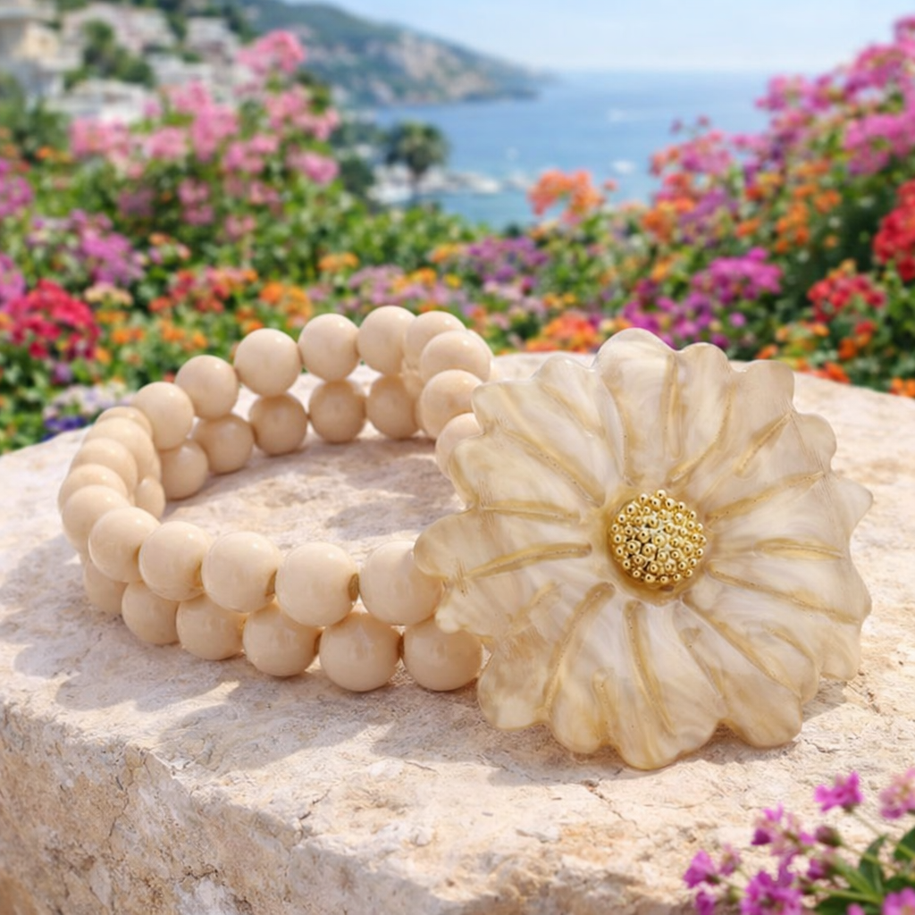 Armband Goldfarben "Ibiza Flower" Nickelfrei Sommer Trend Armband Rosa Creme-Beige