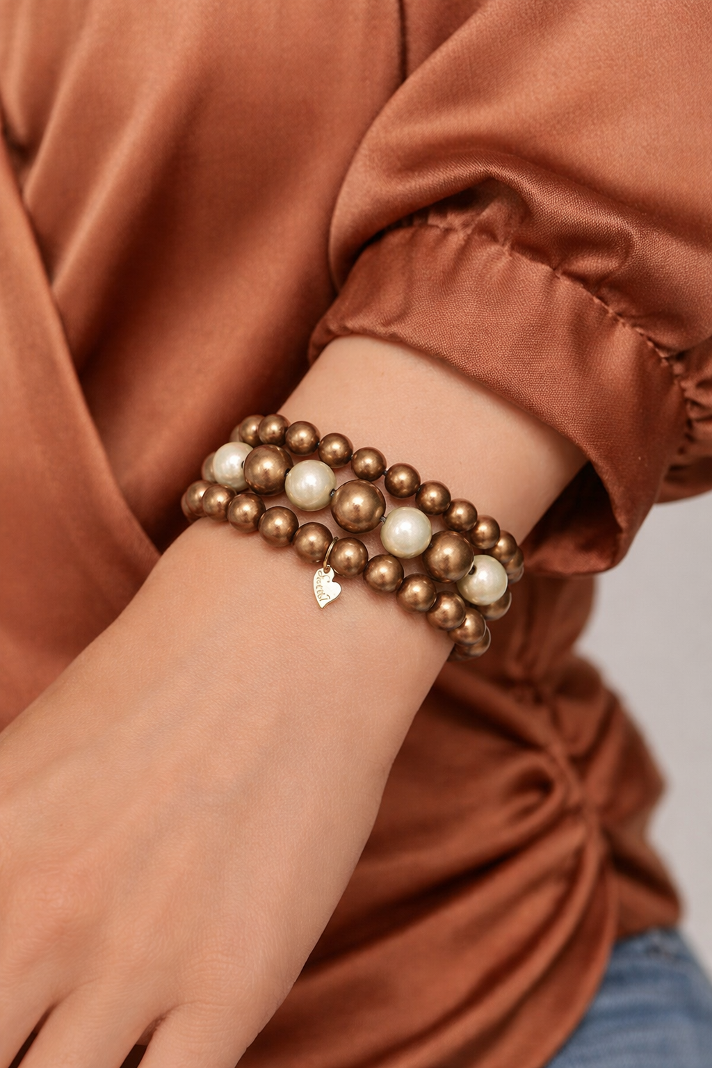 Armband Braun Beige Cat-eye Elastisch Set Trend Nickelfrei Sweet7