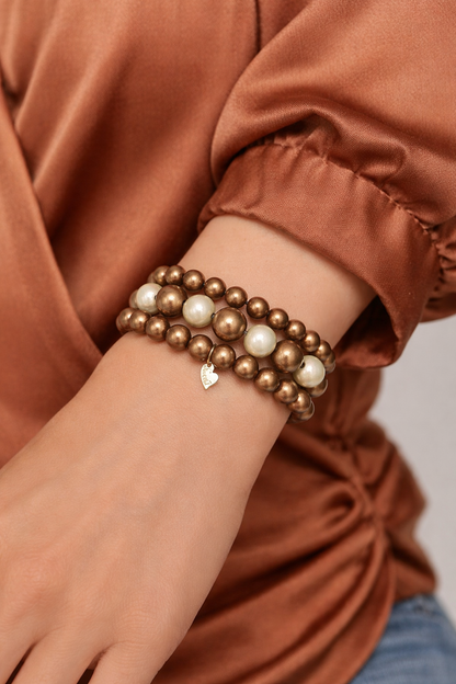 Armband Braun Beige Cat-eye Elastisch Set Trend Nickelfrei Sweet7
