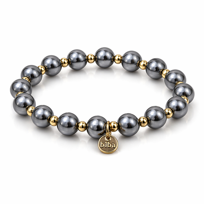 Armband elastisch Grau  Goldfarben 2 Größen nickelfrei Trend  Biba