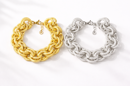 Armband Grobe Kettenarmband mit doppelter Ringglieder Gold-Silberfarben Amorino
