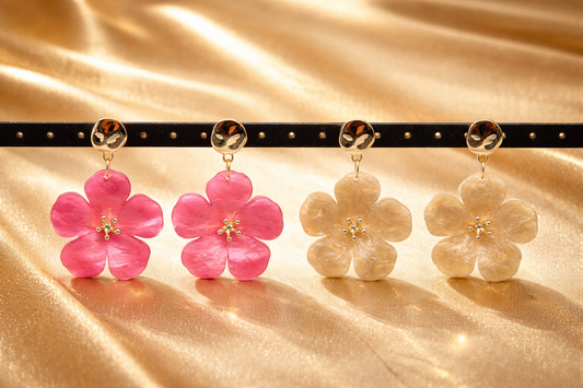 Ohrringe Ohrhänger Nickelfrei Blume Glitzereffekt Vanille und Rosapink Sweet7