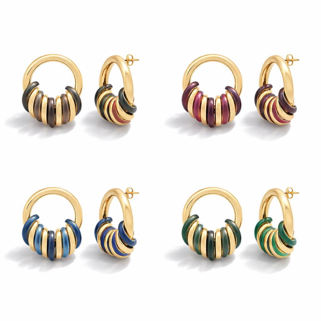 Ohrstecker Ohrringe Emaille Kreis Rot Grün Lila Blau nickelfrei Amorino