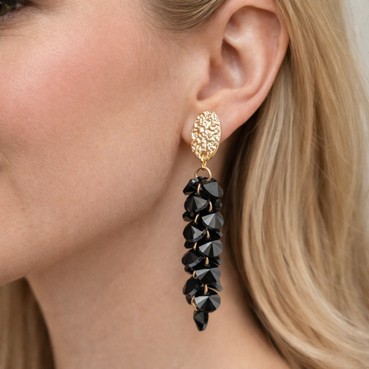 Ohrringe Orhänger Gold  schwarzen Perlenkaskade Nickelfrei Sweet7 elegant