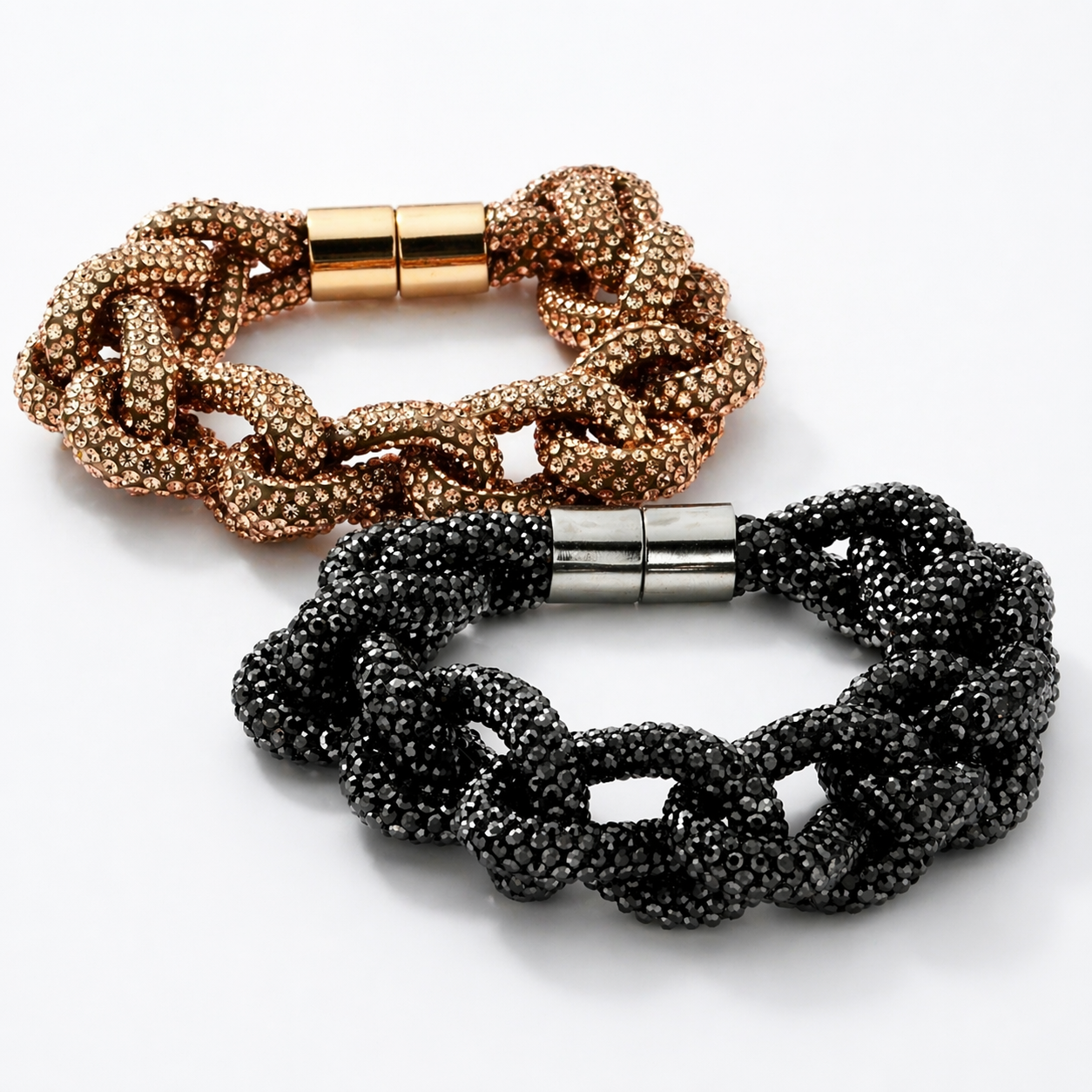Armband Champagne Gun-Metal Knoten besetzt Glasperlen Statement Biba
